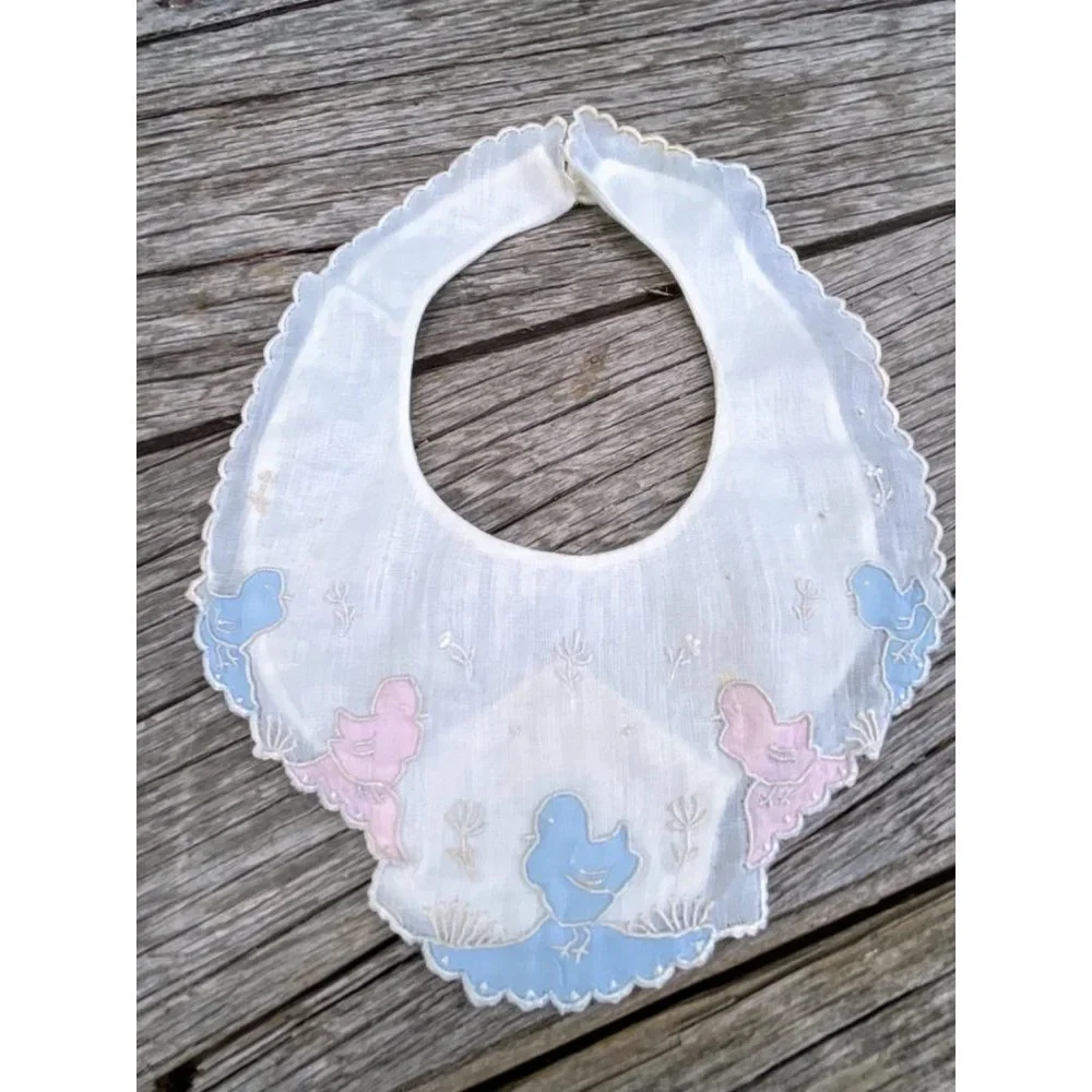 Antique 1930s Baby Bib Lot Linen crochet Lace Embroidery